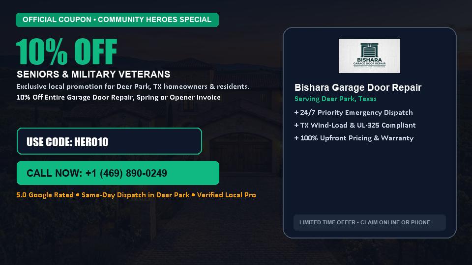 Bishara Garage Door Repair 10% OFF Seniors & Military Veterans in Deer Park, TX